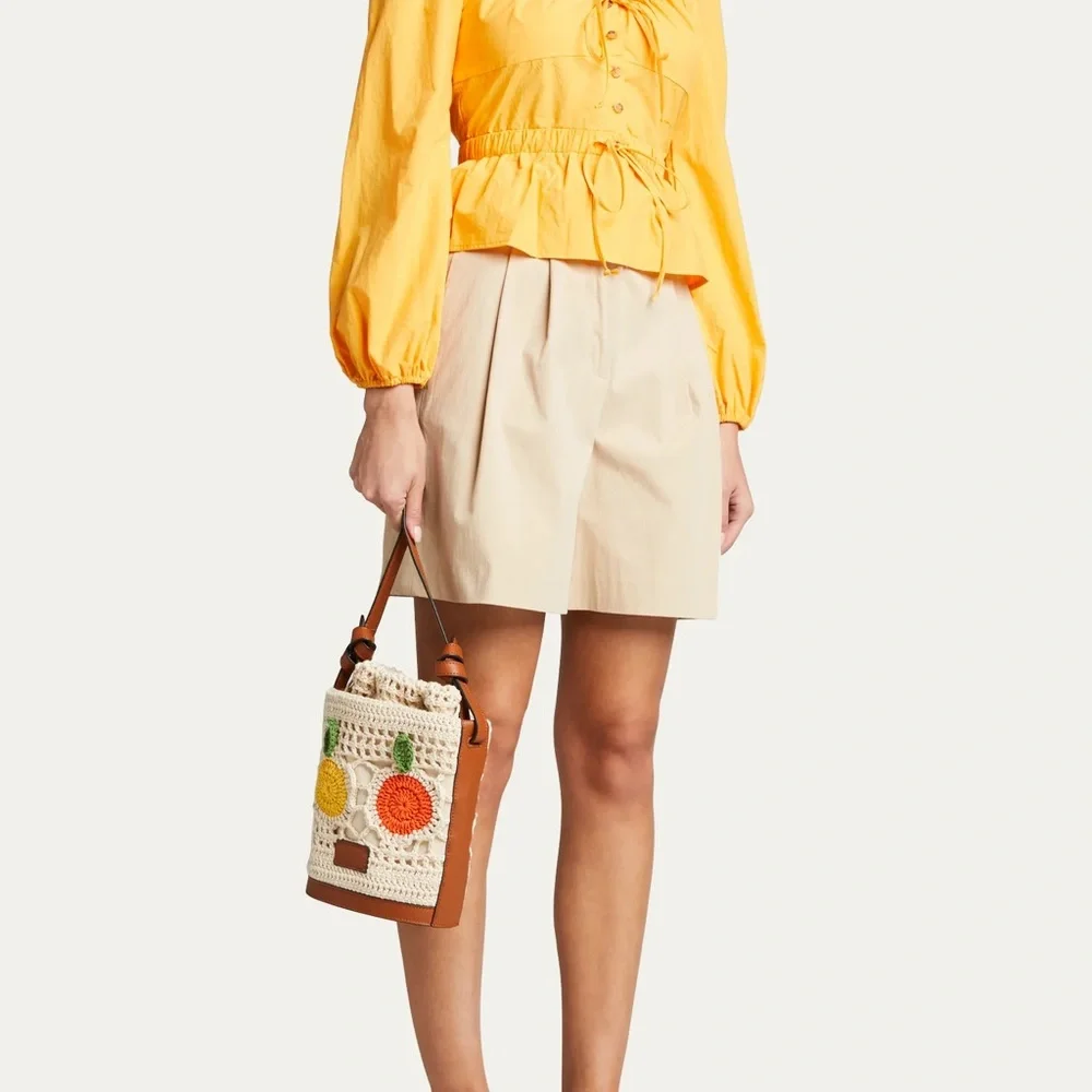 STAUD Cream Crochet Bucket Crossbody with Yellow and Red Fruit Motifs - Picture 5 of 12